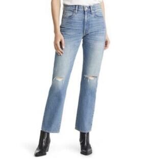 SLVRLAKE New Womens Stella High Waist Slim Straight Leg Distressed Jeans 25 USA